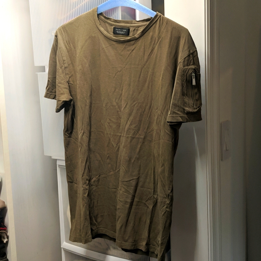 Zara olive size s t shirt zipper sleeve